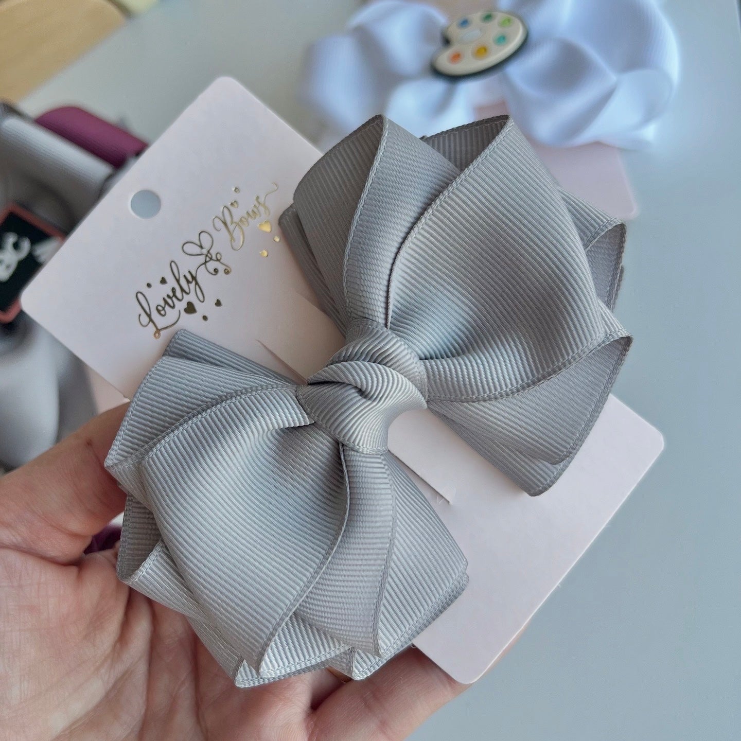 Set 4 pcs school hair bows green/gray