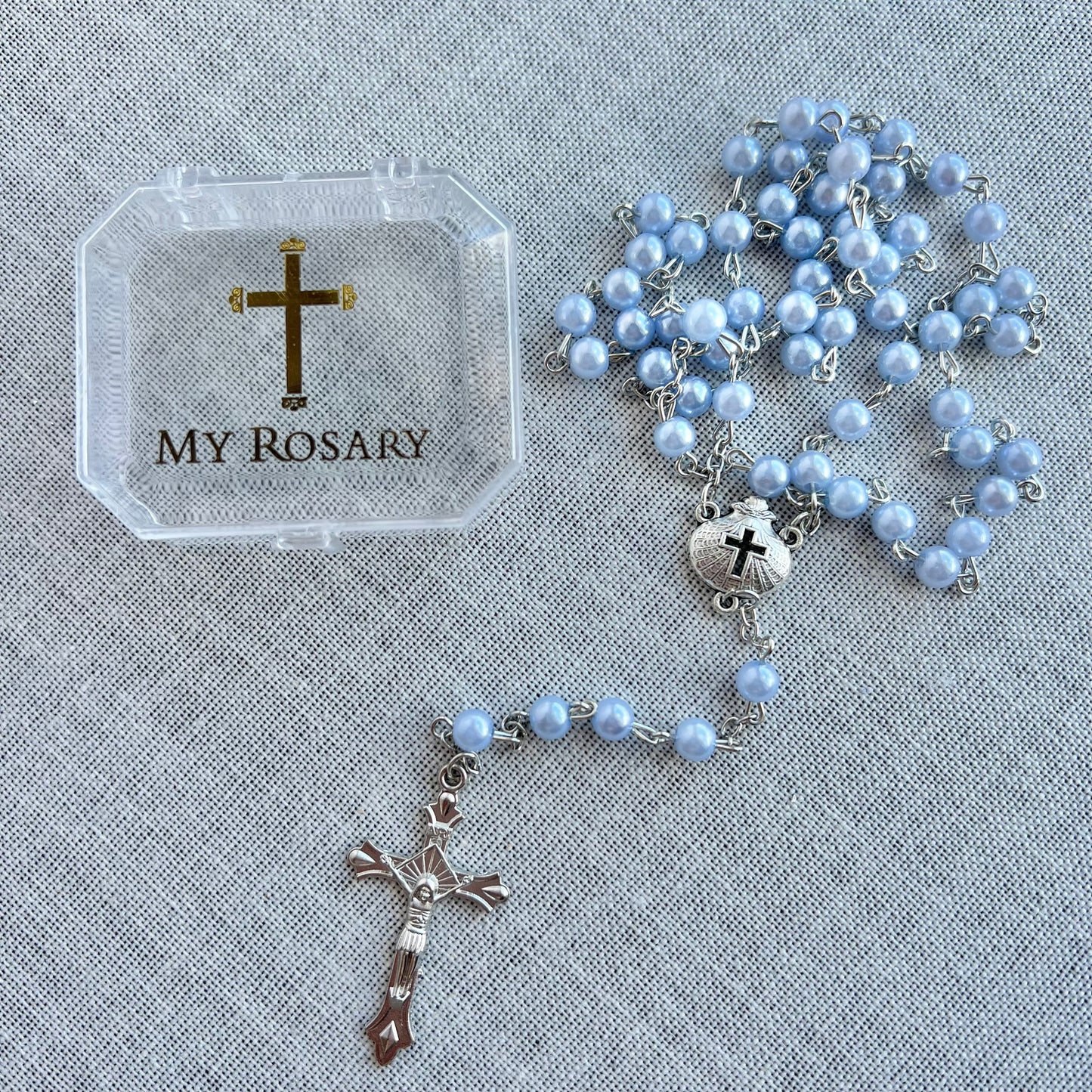 Baptism rosary blue