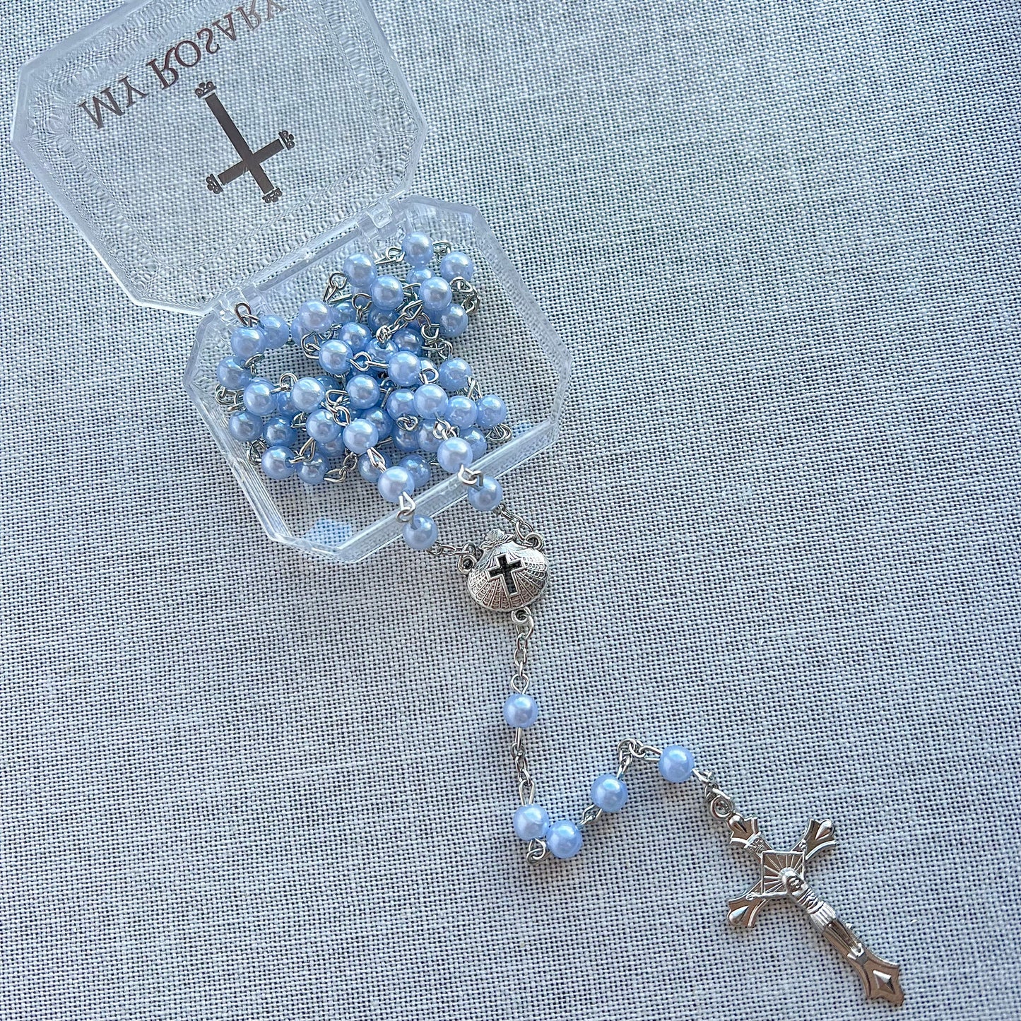 Baptism rosary blue