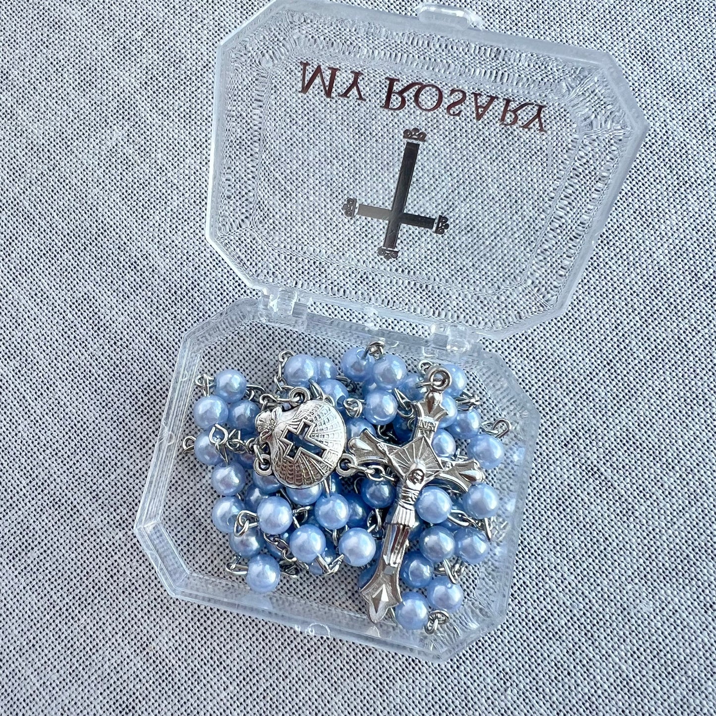 Baptism rosary blue