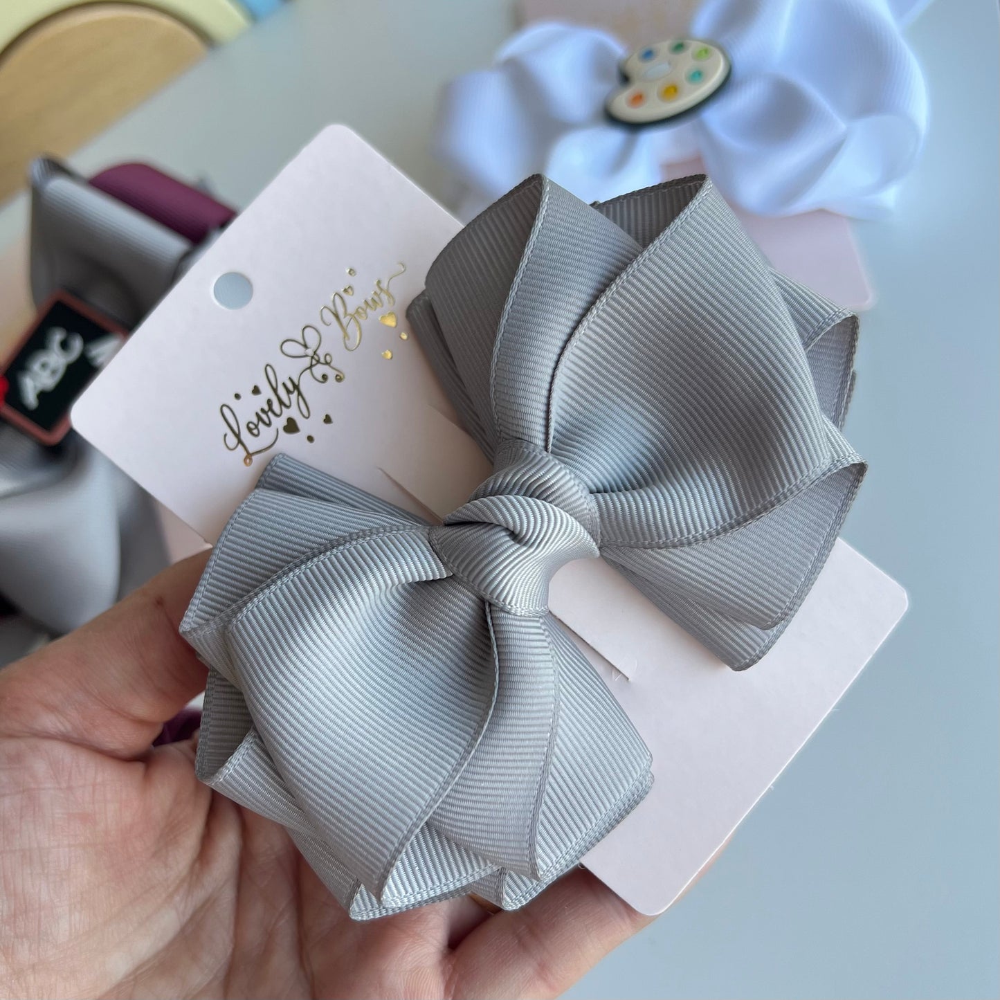 Set 4pcs hair bows burgundy/gray