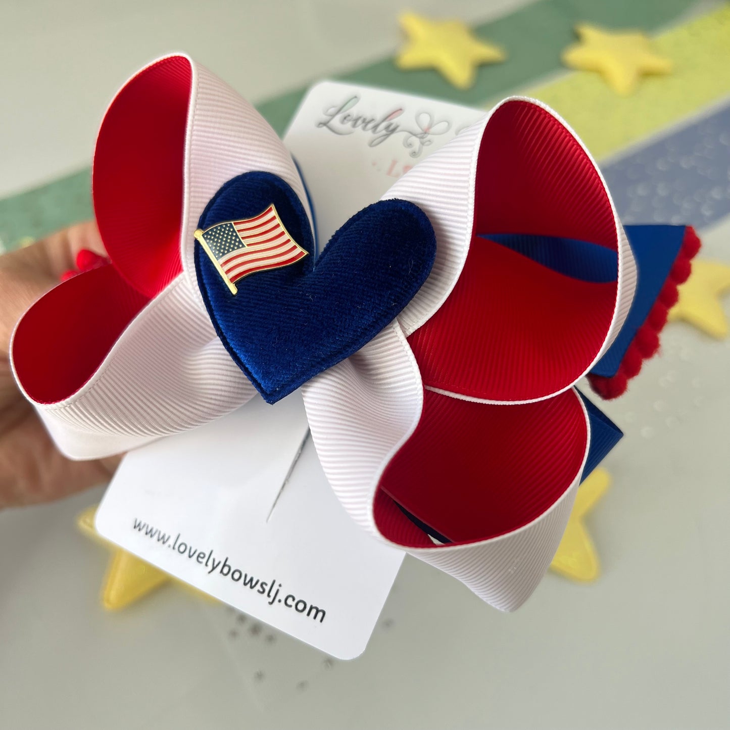 Hair bows heart flag
