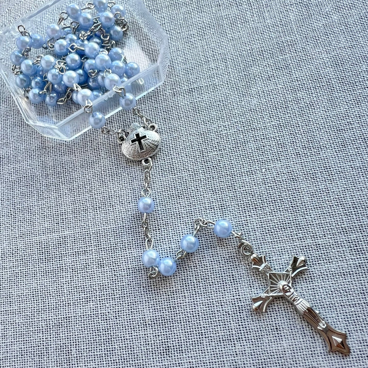 Baptism rosary blue