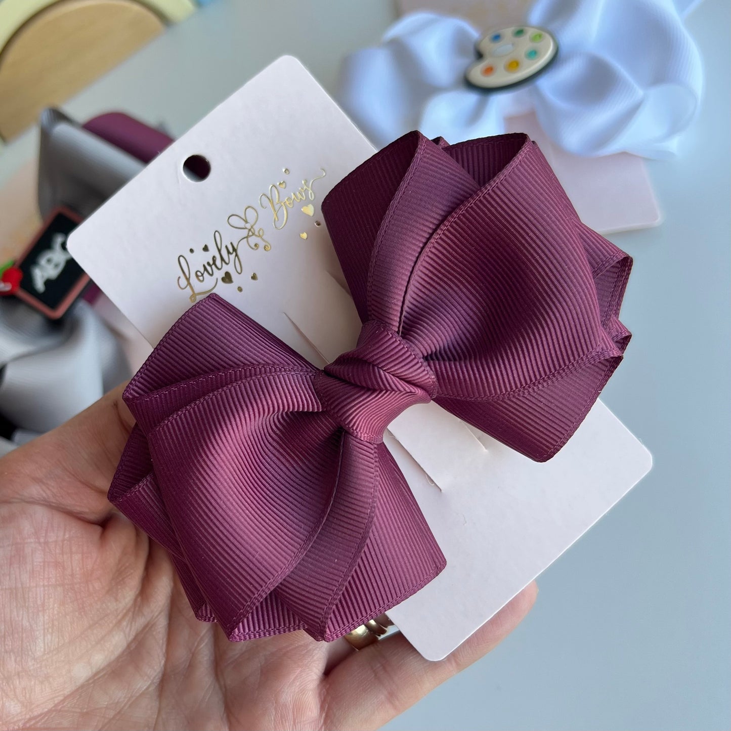 Set 4pcs hair bows burgundy/gray