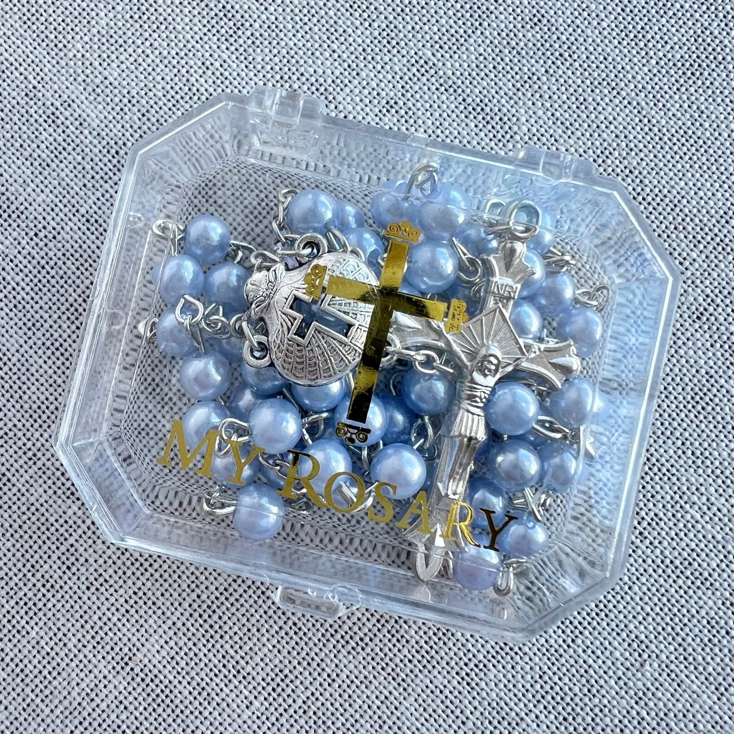 Baptism rosary blue
