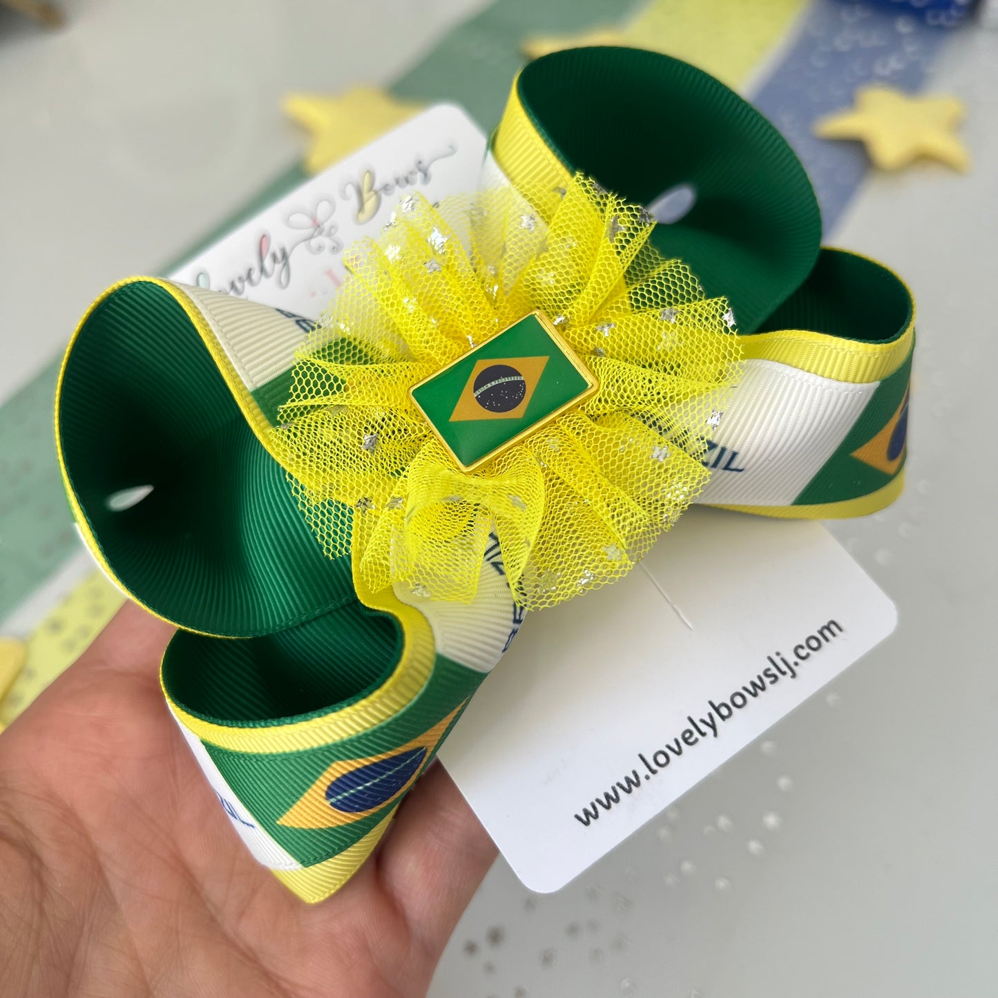 Hair bows Brazil flag