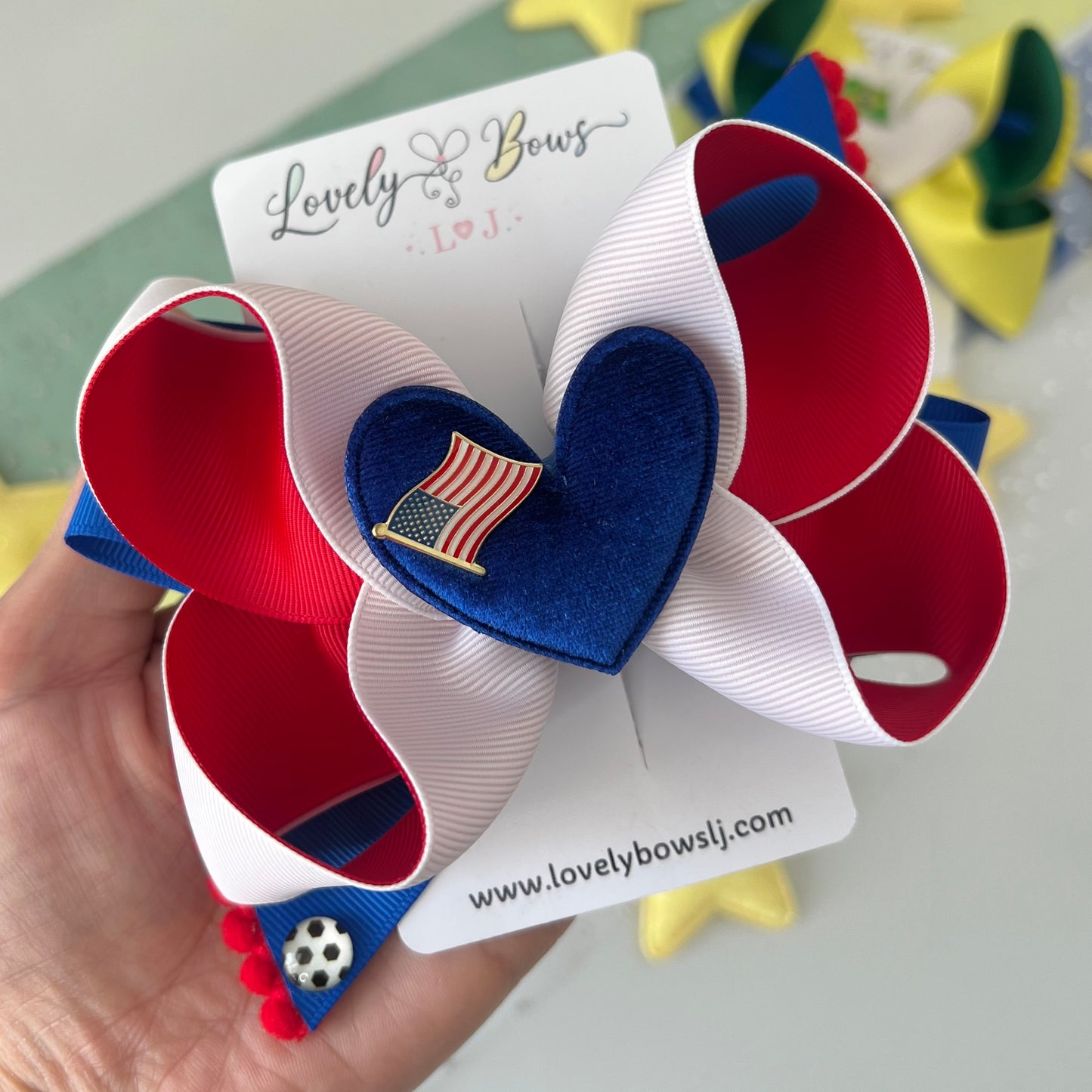 Hair bows heart flag