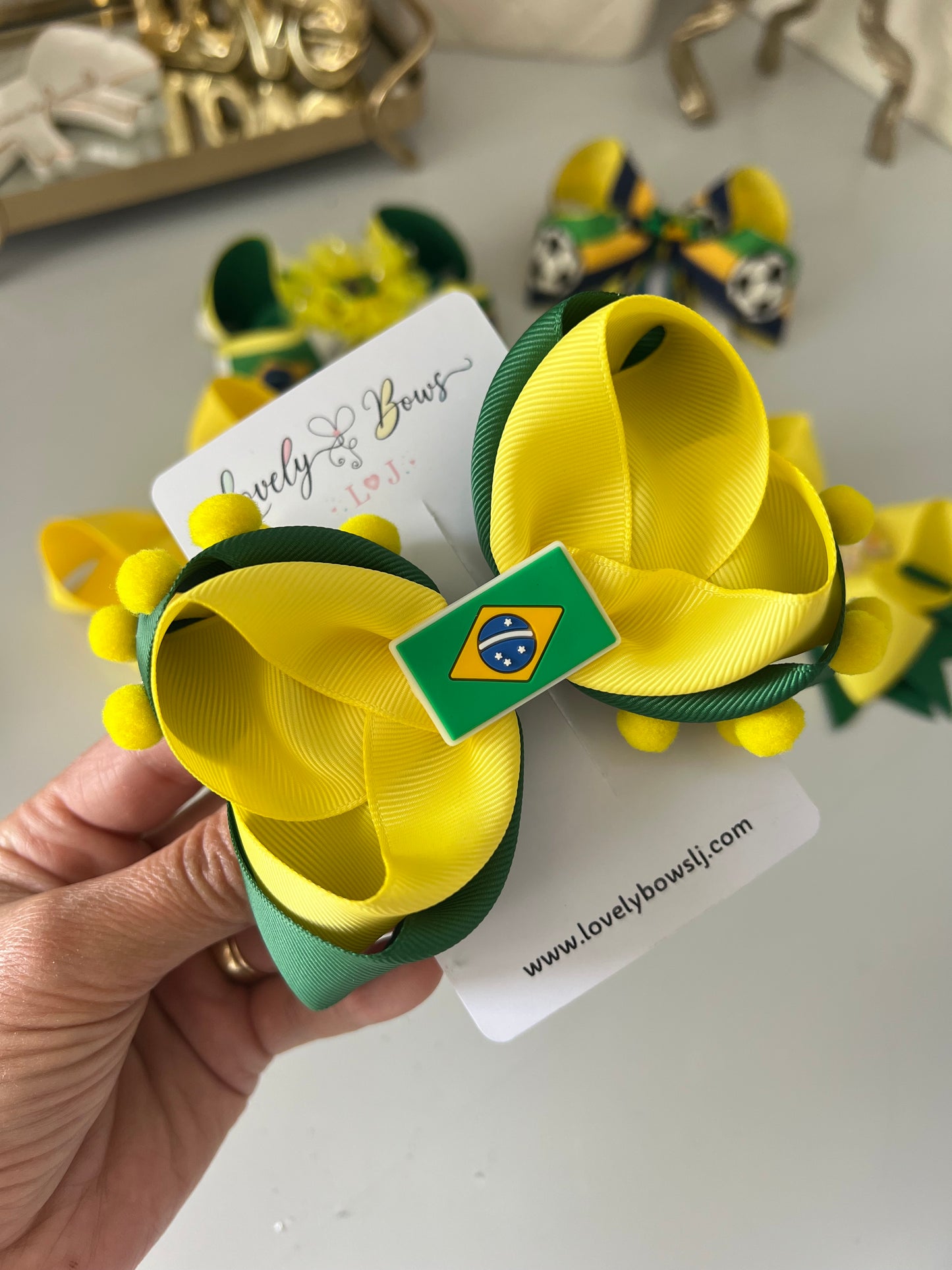 Hair bows Brazil flag