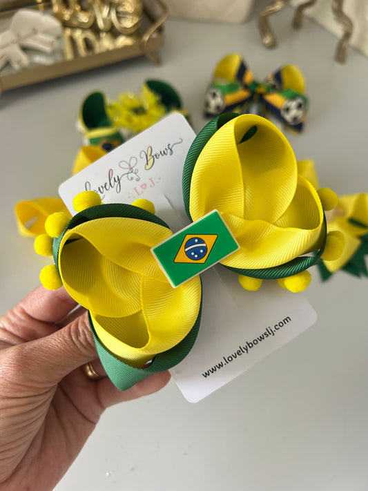 Hair bows Brazil flag