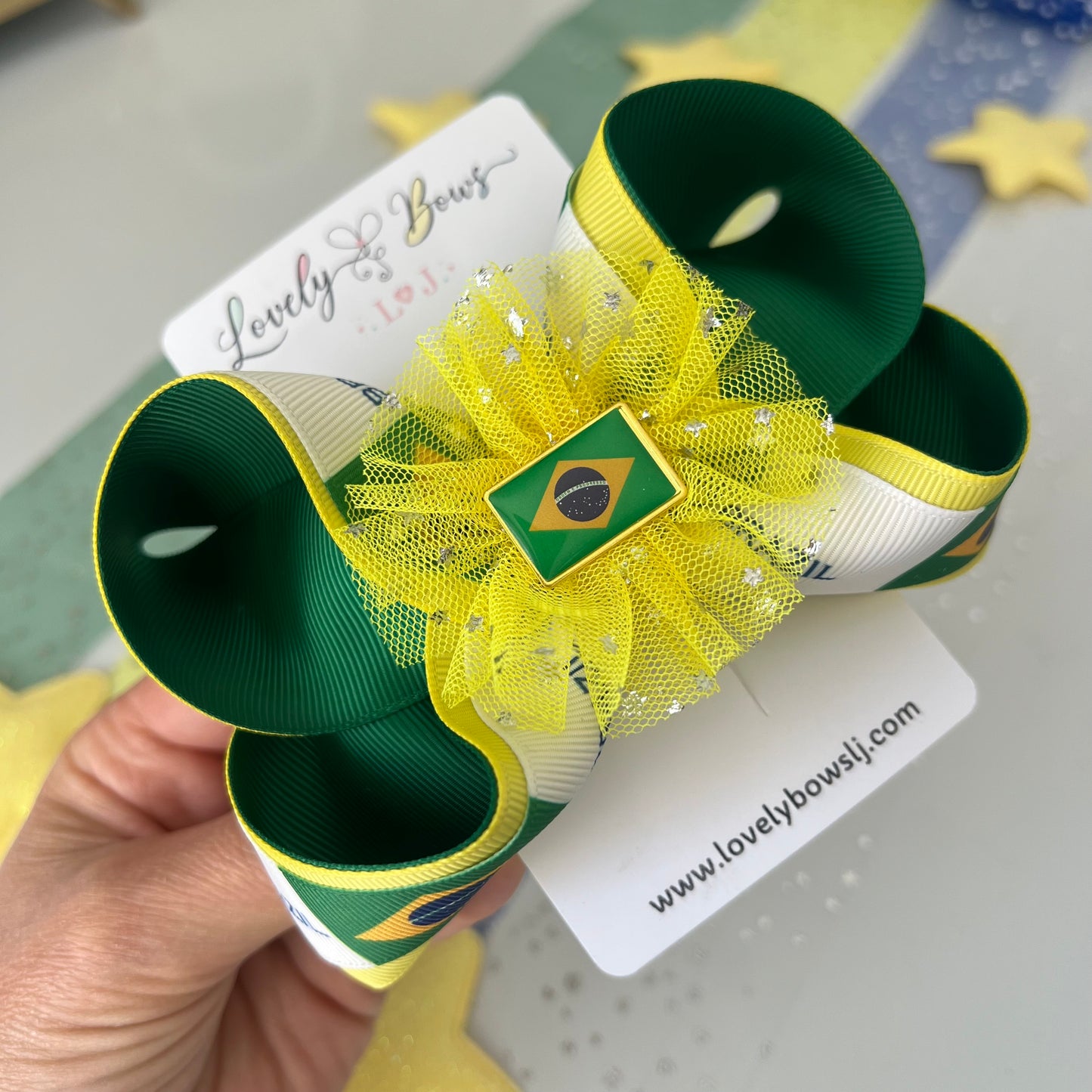 Hair bows Brazil flag