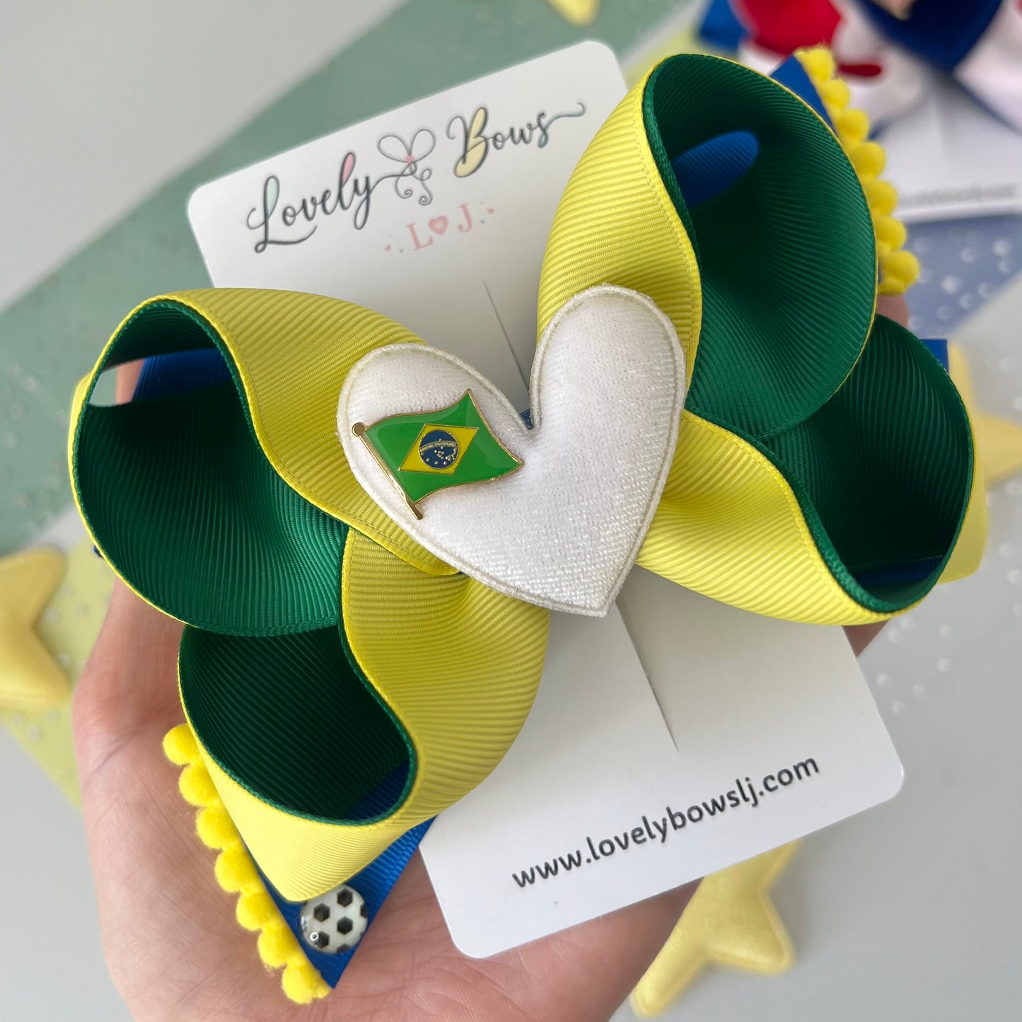Hair bows heart flag
