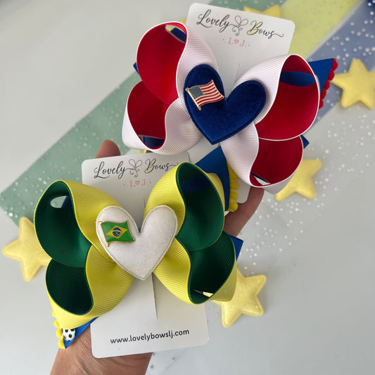 Hair bows heart flag