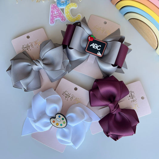 Set 4pcs hair bows burgundy/gray