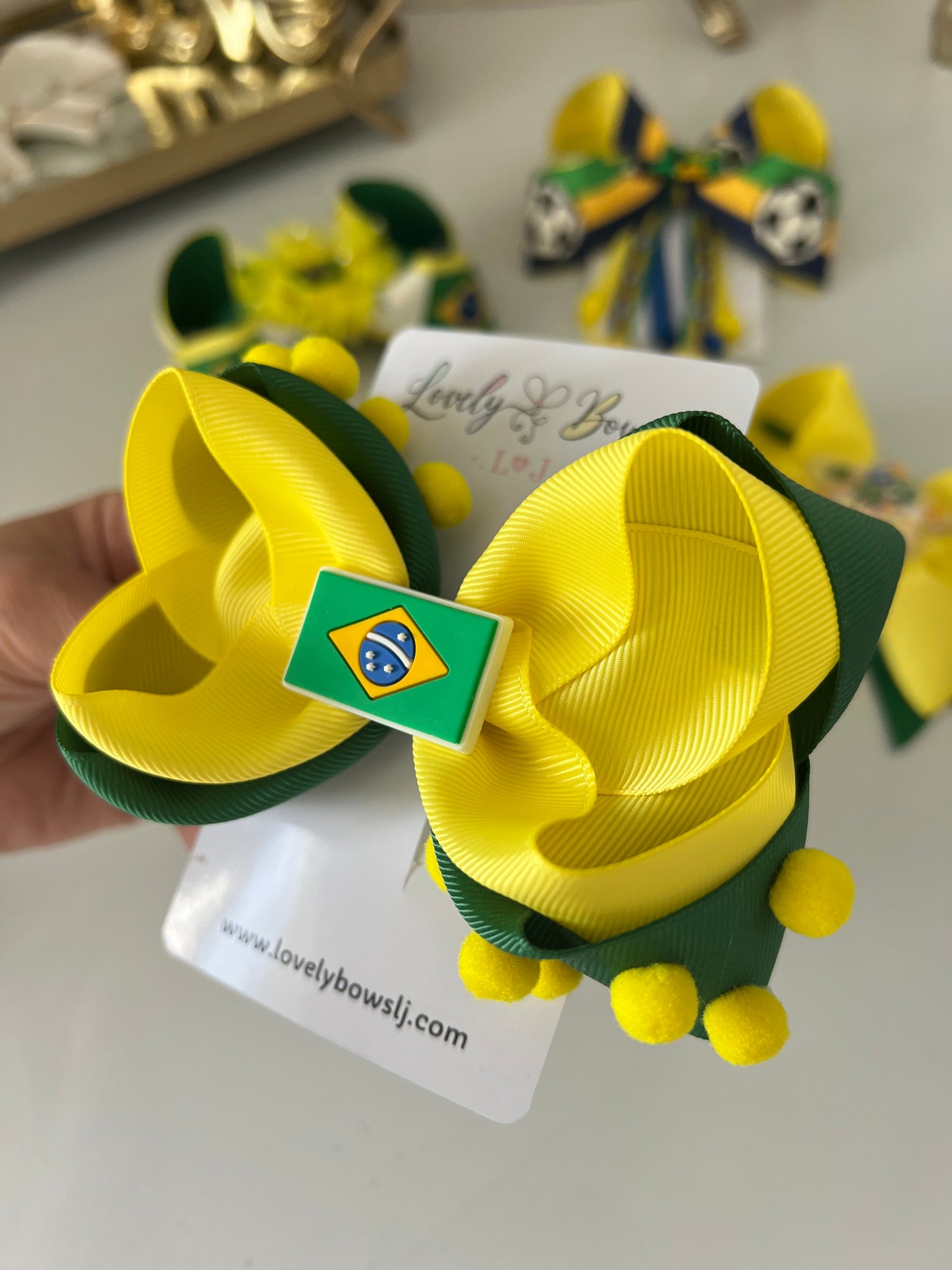 Hair bows Brazil flag