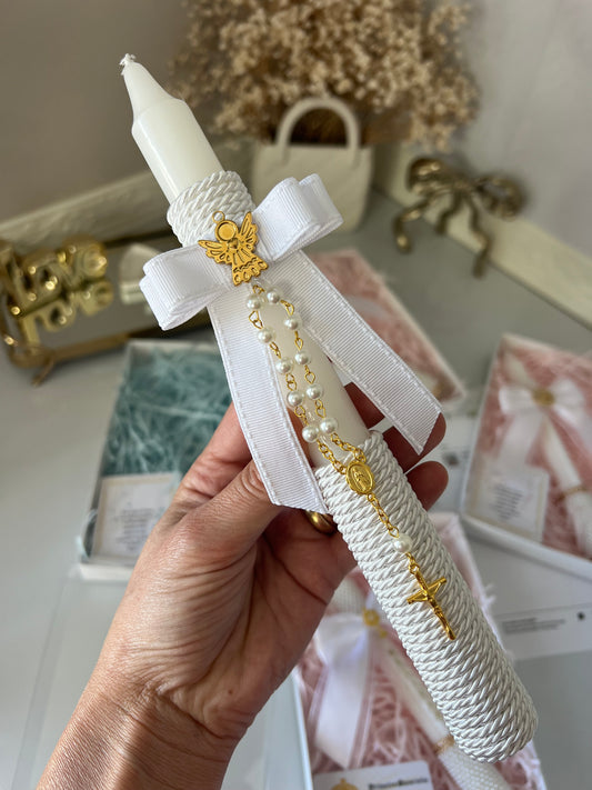 Baptism candle rosary