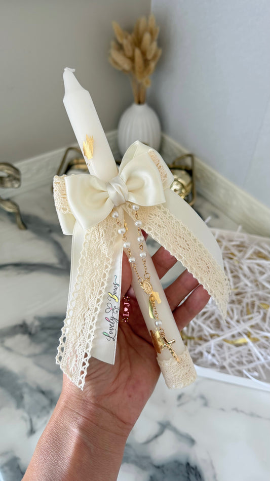 Baptism candle shabby chic style
