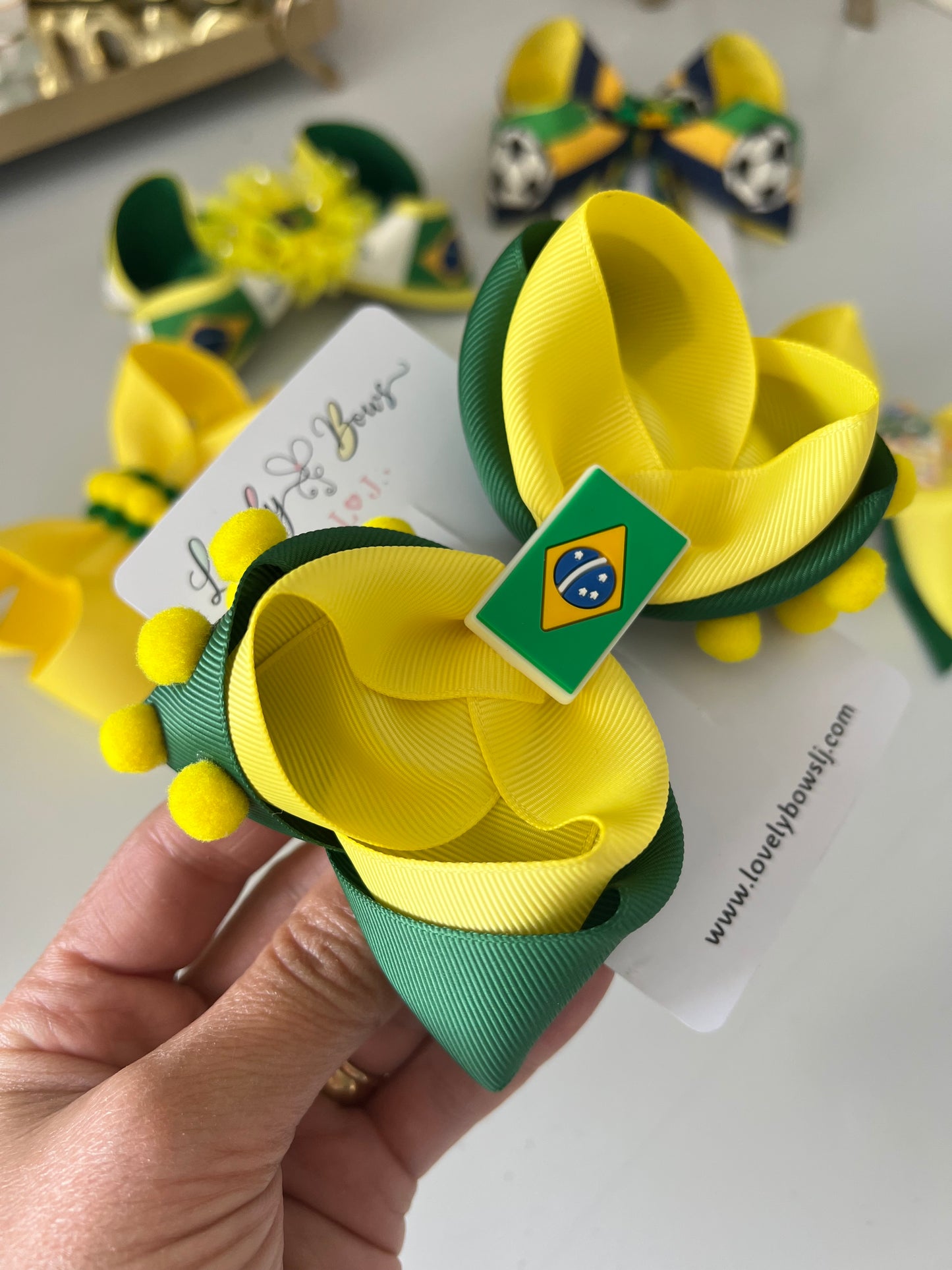 Hair bows Brazil flag