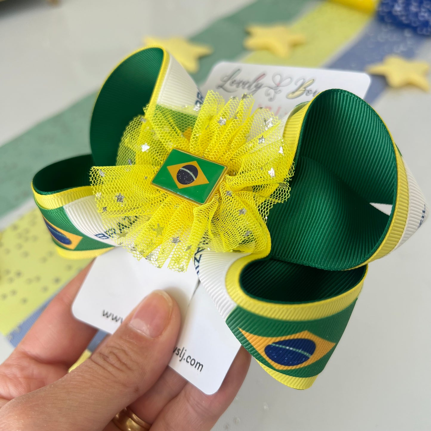 Hair bows Brazil flag