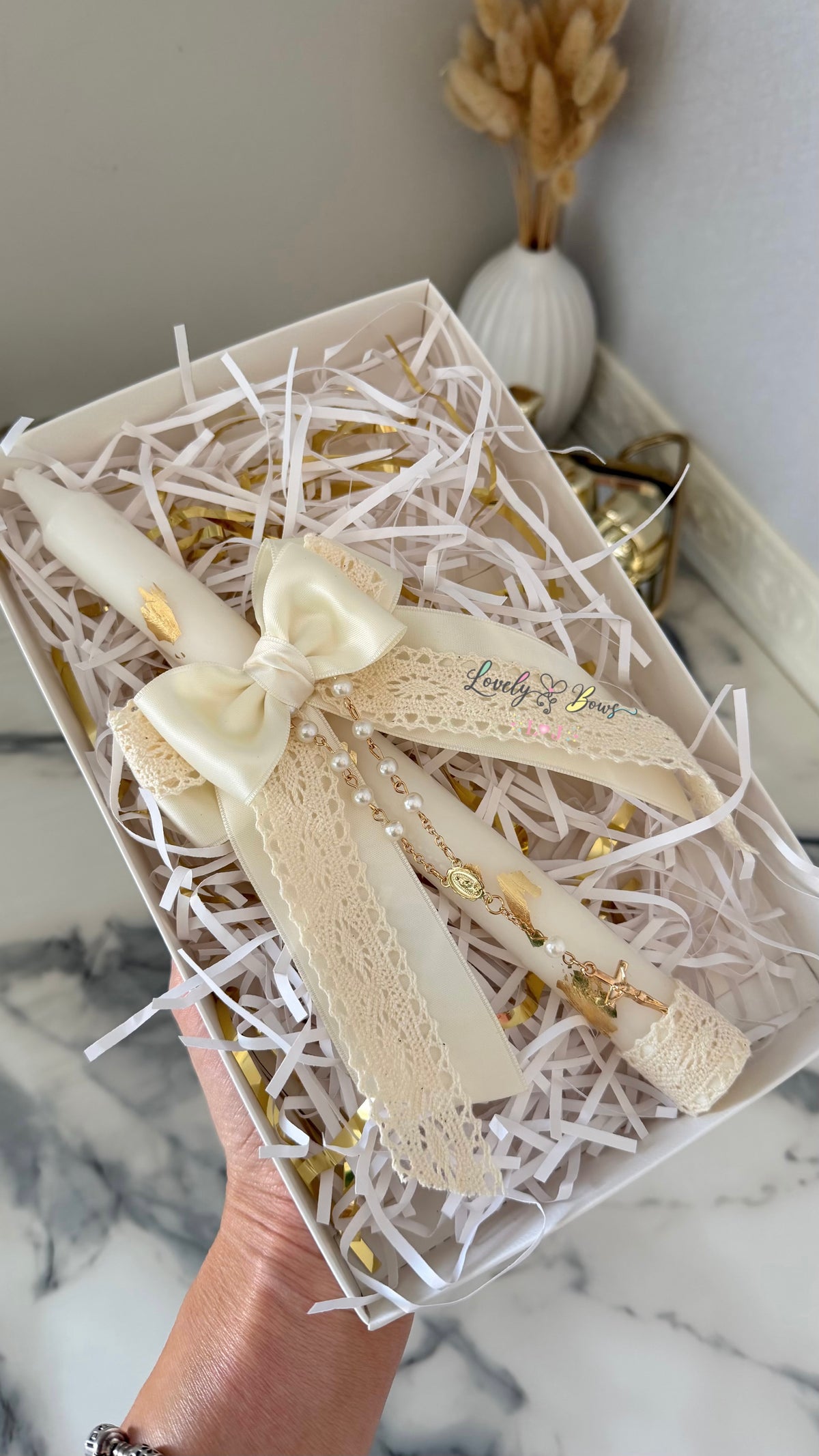 Baptism candle shabby chic style